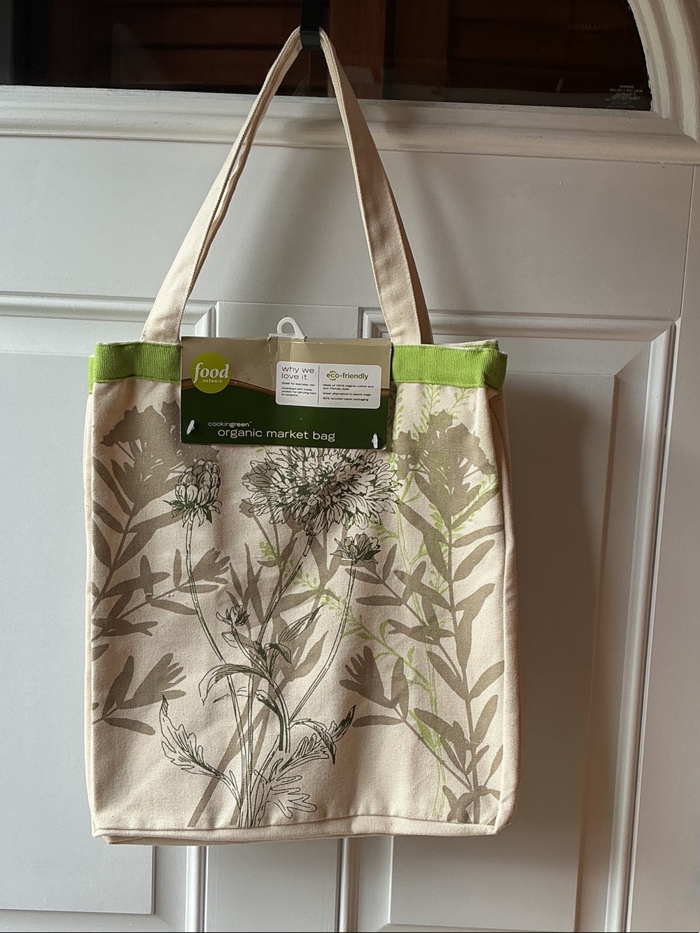 Organic Market Tote Bag in Natural and Green. Food Network NWT